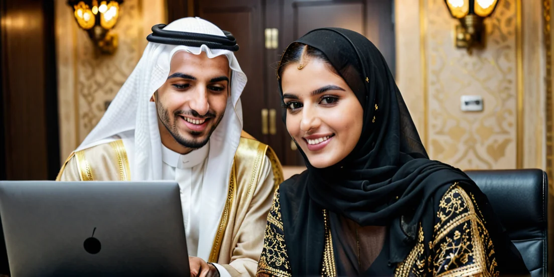 man-and-woman-of-Arab-appearance-reading-casino-news